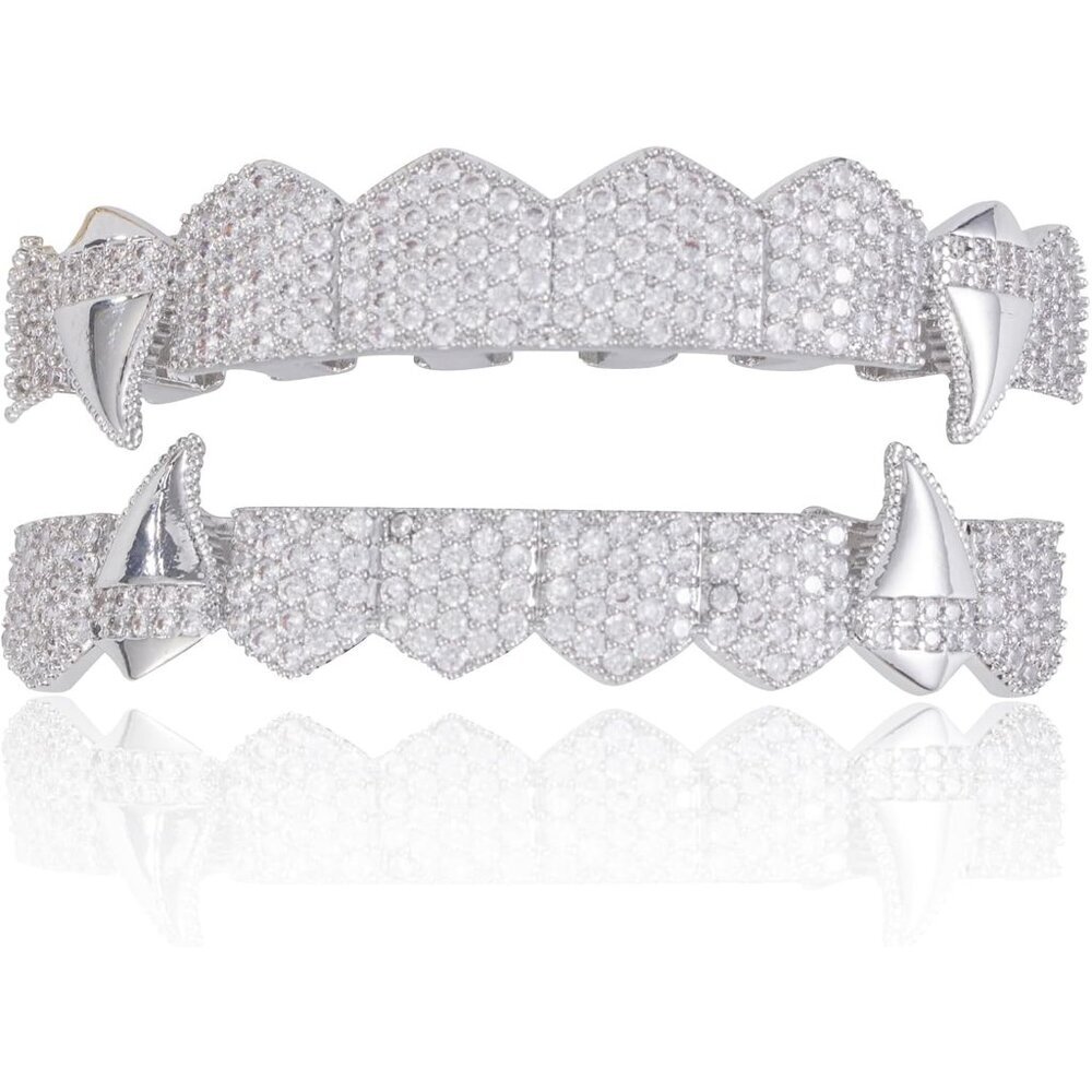 Hip Hop Gold Plated Copper Teeth Grills with Cubic Zirconia - Unisex